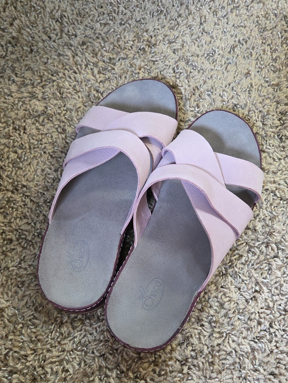 Chaco Wayfarer Women's Mauve Slide Full Grain Leather Comfort Flats Sandals Sz 8 - Picture 2 of 3